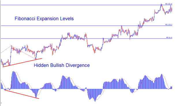 Indices Trading Fibonacci Expansion Levels Combined with Indices Trading Hidden Bullish Divergence