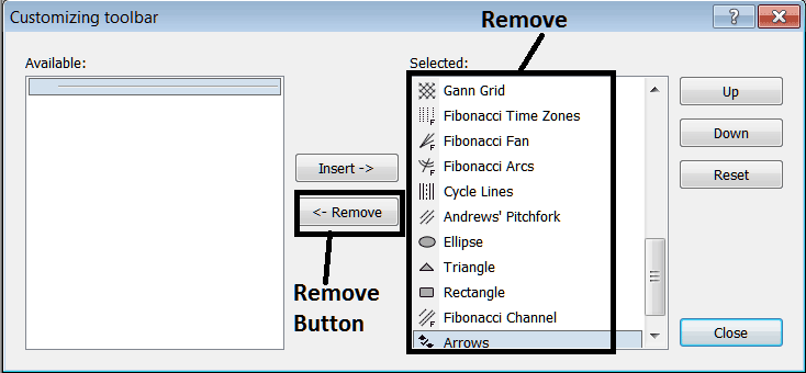 How to Remove a Tool From The Lines Toolbar on MT4