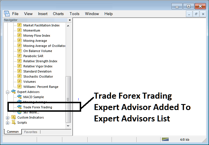 Stock Indexes Expert Advisor Added on MT4 List of Installed Expert Advisors