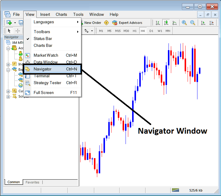 MT5 Navigator Window on MT5 Indices Trading Software Platform