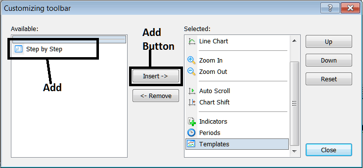 Add Buttons to the Charts Toolbar by Customizing MT4 Charts Toolbar