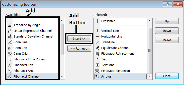 Add Line Tools to the Line Studies Toolbar on MT4 - Customizing Index Line Studies Toolbar Menu on MT4