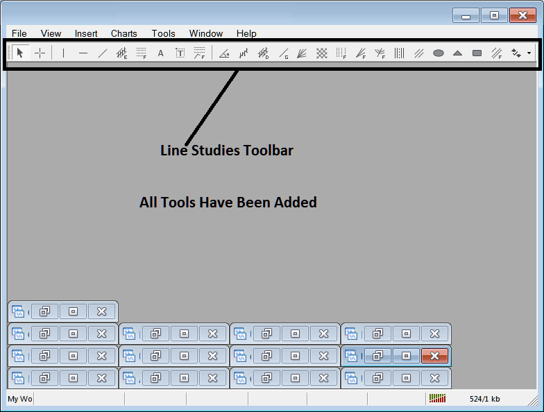 All Tools on Line Studies Toolbar in the MT4 Indices Trading Software - Customizing Stock Indices Line Studies Toolbar Menu in MT4