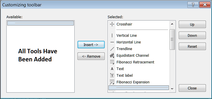 Customize and Adding All Tools to the Line Studies Toolbar on MT4 - Customizing Stock Index Line Studies Toolbar Menu on MetaTrader 4