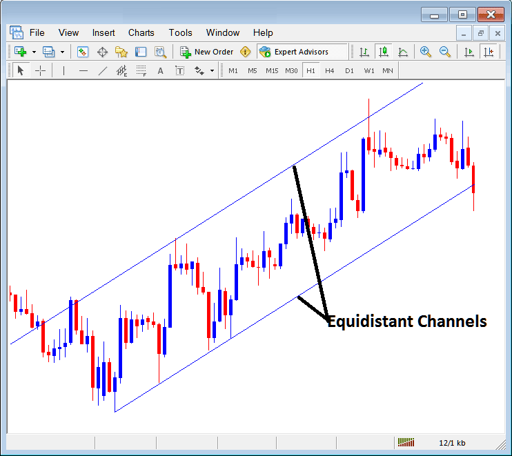 Equidistant Channels Placed on Stock Indices Charts in the MetaTrader Indices Trading Platform - MetaTrader 4 Stock Indices Trading Platform Channels
