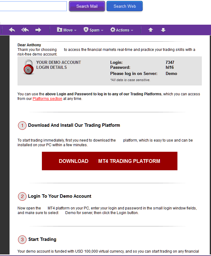 Indices Demo Account Registration E-Mail Confirmation - How to Open Index Demo Account in MT4 - MT4 Demo Stock Indices Trading Account