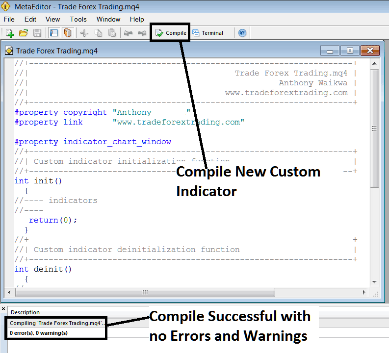 Compile a New Custom Indicator on MetaTrader 4 MetaEditor - MetaTrader 4 Indices Trading Software MetaEditor PDF