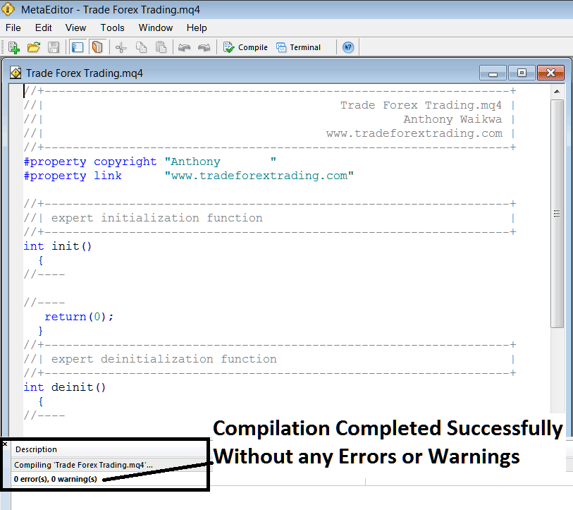 Automated Indices EA Robot Added to MetaTrader 4 After Compilation - How to Create a Indices Trading Expert Advisor to MT4 Trading Indices Software