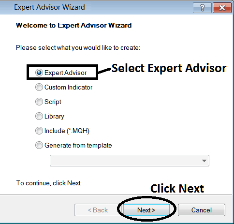 Window for Adding New Expert Advisor on MT4 - MT4 Index EA Robot