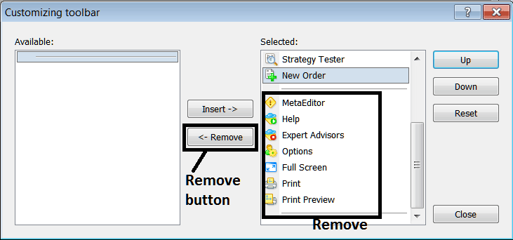 Remove Toolbar Buttons from the Standard Toolbar on MT5