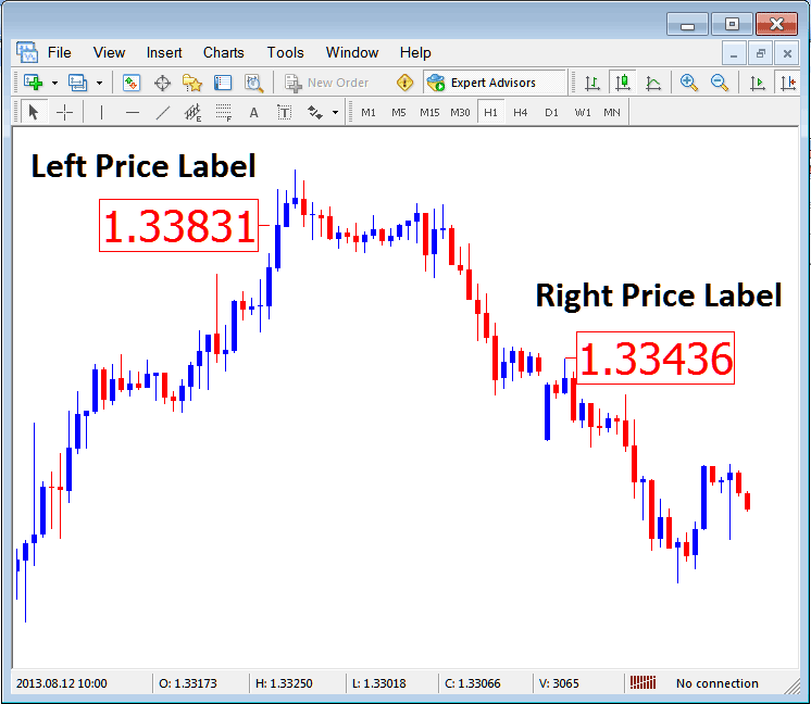 Left Indices Price Label and Right Indices Price Label in MetaTrader Indices Trading Software - Indices Trading MT5 Placing Arrows on Indices Charts in MT5