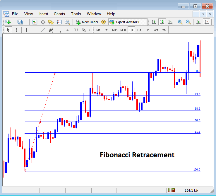 Placing Fibonacci Retracement Indicator on MT5 Indices Chart - Indices Trading MetaTrader 5 Placing Fibonacci Lines in MetaTrader 5