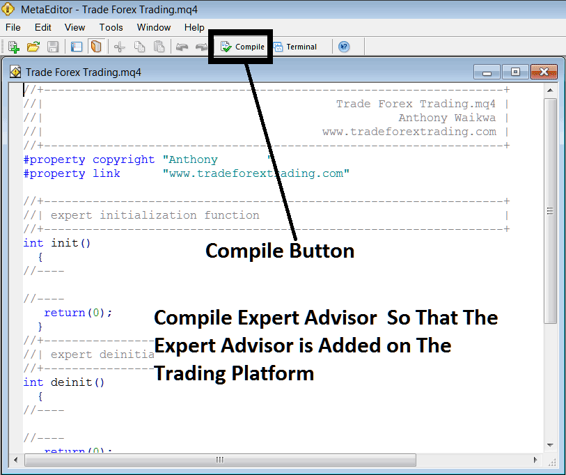 Compile the Automated Indices EA Program on MT4 MetaEditor Language