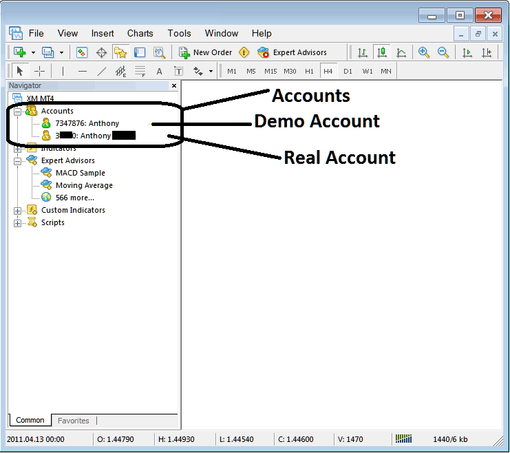 Demo Account and Real Account on MT5 - Stock Index Platform MT5 Navigator Window