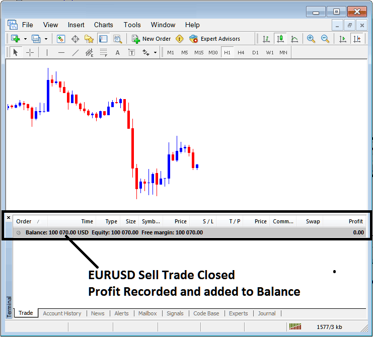 Profit Recorded on MT5 Terminal Window for Closed Indices Trade - Index MT5 Online Software