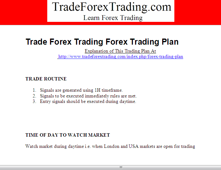 Example of a Written Indices Trading Schedule